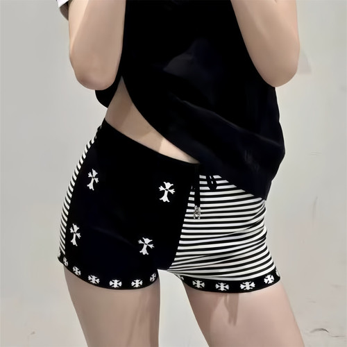 十字架提花拼色条纹抽绳短裤女夏季小众高腰弹力纯欲针织辣妹热裤