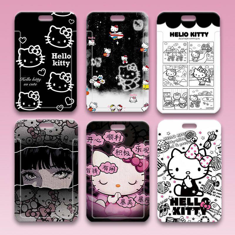 黑色Kitty周边卡套暗黑漫画版学生滑盖饭卡公交卡工作证保护挂套