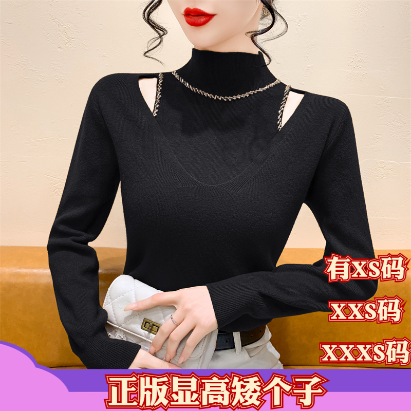 女装冬装150cm矮个子加小码XXXS显高高端镂空半高领针织衫打底衫