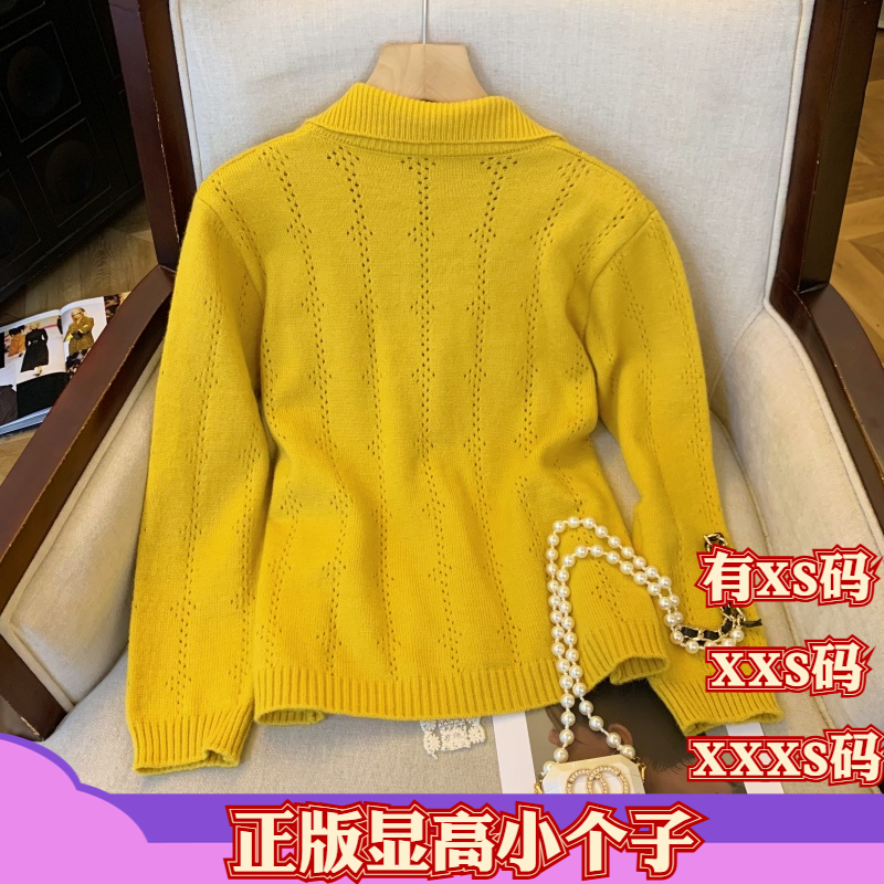 加小码XXXS女装冬装150cm小个子显高蕾丝拼接毛衣开衫针织衫外套