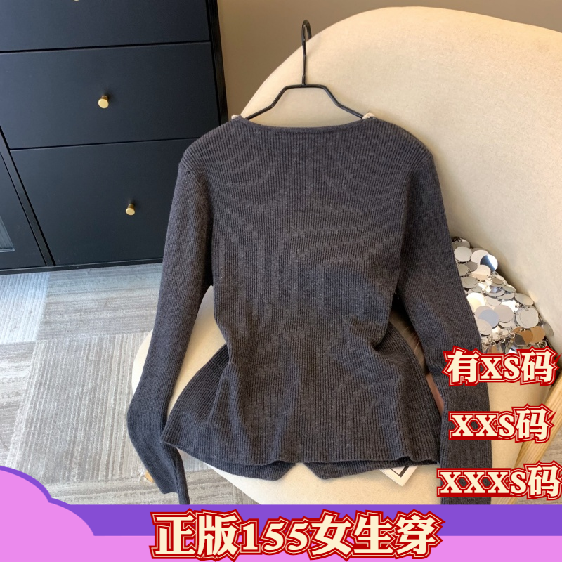 女装小矮个子155cm秋装XXXS加小码显高蕾丝拼接针织衫长袖打底衫