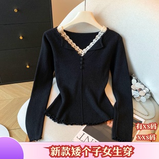秋季矮个子娇小XXS小个子155女装蕾丝拼接针织衫女长袖毛衣打底衫