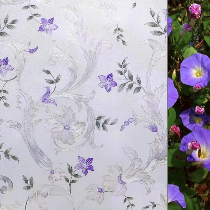 彩绘牵牛花静电无胶玻璃贴膜浴室卫生间厨房阳台保护隐私防走光