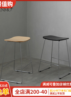 北欧简约实木质家用矮吧台椅中古铁艺意式餐椅Q高脚椅网红岛台凳