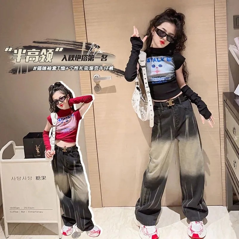 国潮美式复古猫咪印花辣妹短袖t恤女半高领修身短款甜酷上衣潮,童装/婴儿装/亲子装,T恤,淘宝优惠券,粉丝福利购,淘宝优惠卷