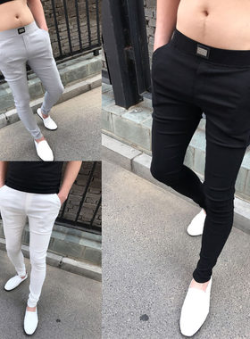 社会精神小伙黑色弹力修身休闲裤