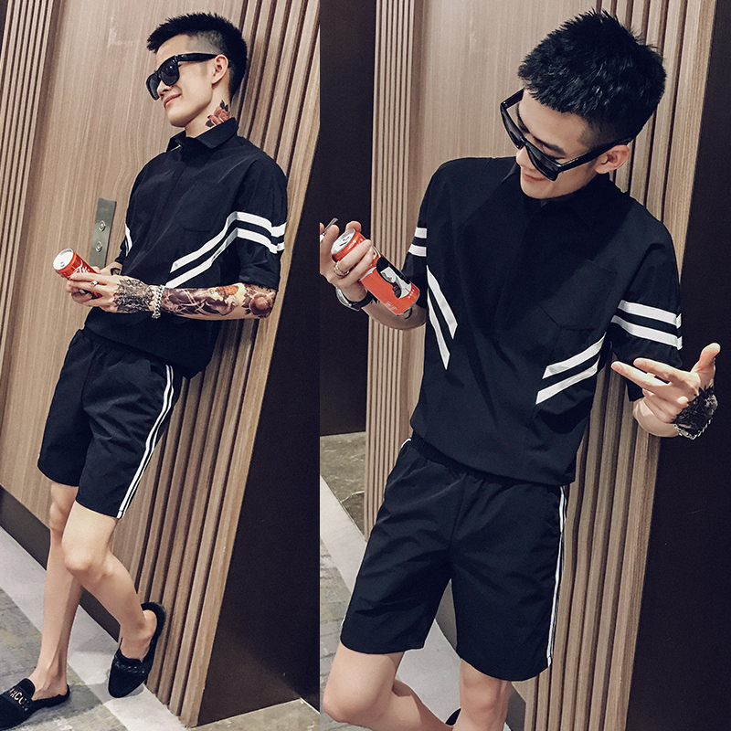 网红社会精神小伙夏季短袖衬衫