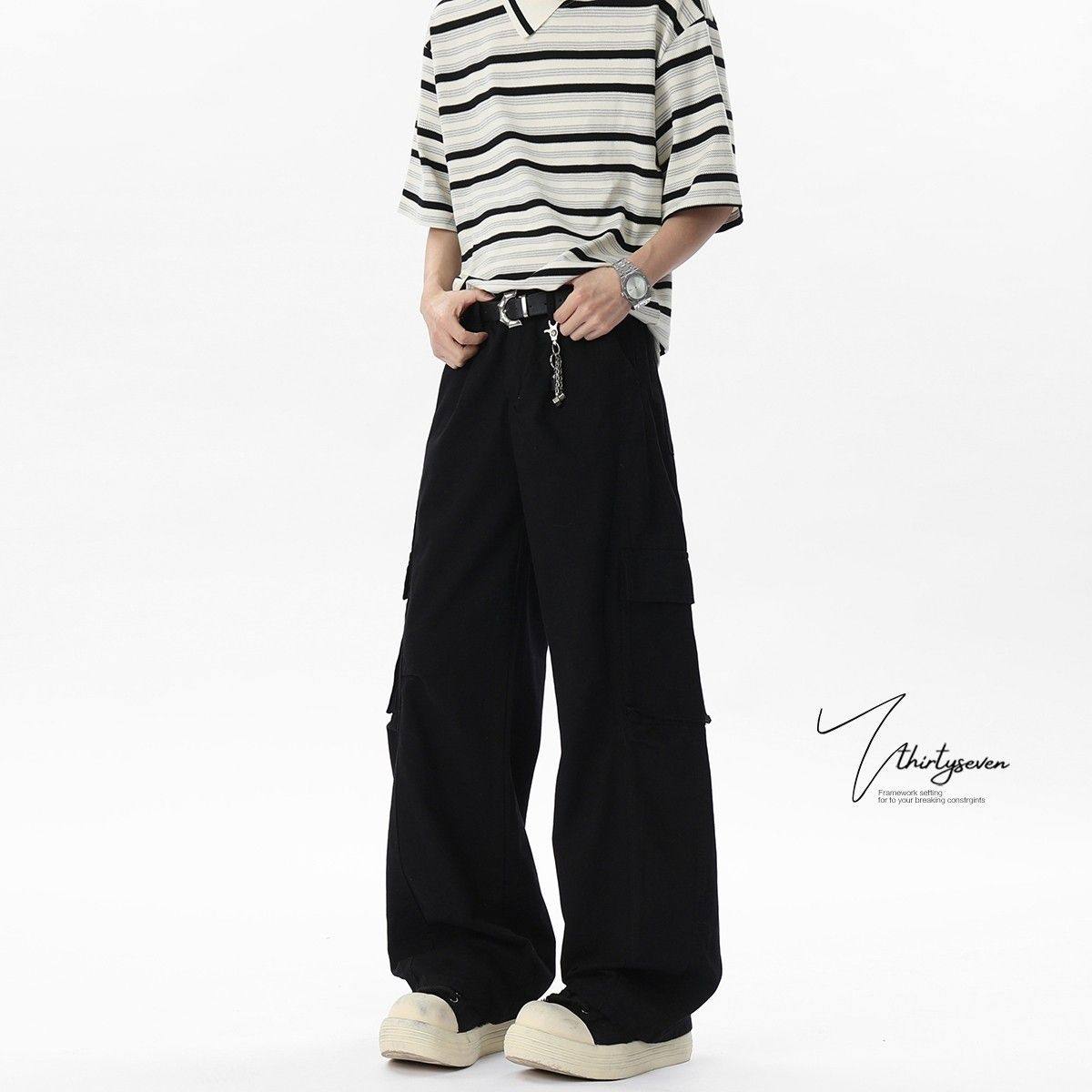 春秋时尚长裤多口袋工装裤男宽松直筒阔腿裤美式街头复古休闲裤潮,男装,休闲裤,淘宝优惠券,粉丝福利购,淘宝优惠卷