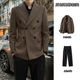 韩版 套装 时尚 男商务正装 英伦复古男士 西服套装 绅士宽松双排扣西装