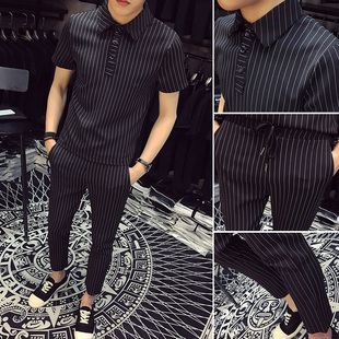 夏季男休闲短裤套装网红精神社会小伙五分裤韩版潮流帅气衣服一套