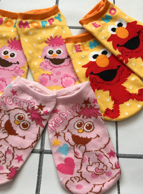 日单 USJ 芝麻街elmo moppy可爱图案儿童棉质短袜