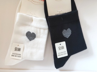 梦娜全棉中筒女袜 100棉脚跟脚尖加固休闲爱心小花舒适吸湿健康袜