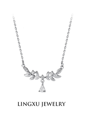 S925纯银轻奢幸运花项链女镶钻简约百搭高级感月桂锁骨链2024新款
