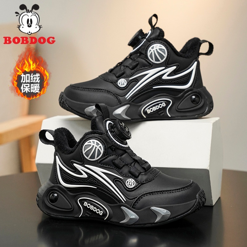 巴布豆童鞋儿童篮球鞋男童二棉鞋子2025秋冬季加绒保暖户外运动鞋
