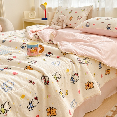 卡通可爱凯蒂猫双层纱花边夏凉被