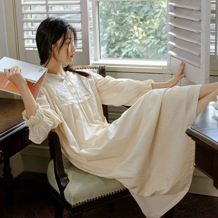 柒玥家复古维多利亚棉布刺绣宫廷风睡裙女 春秋季甜美睡衣