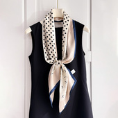 真丝波点小飘带长条丝巾春季 双面围巾100%桑蚕丝细窄领巾 搭配西装