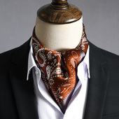 高级感真丝腰果花棕色小方巾男士 领巾秋冬围巾薄款 丝巾搭西装 衬衫