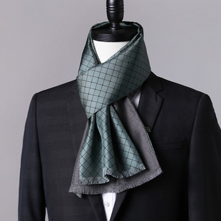 衬衫 高档真丝桑蚕丝围巾男士 搭西装 丝巾冬季 双面围脖 高级感2025款