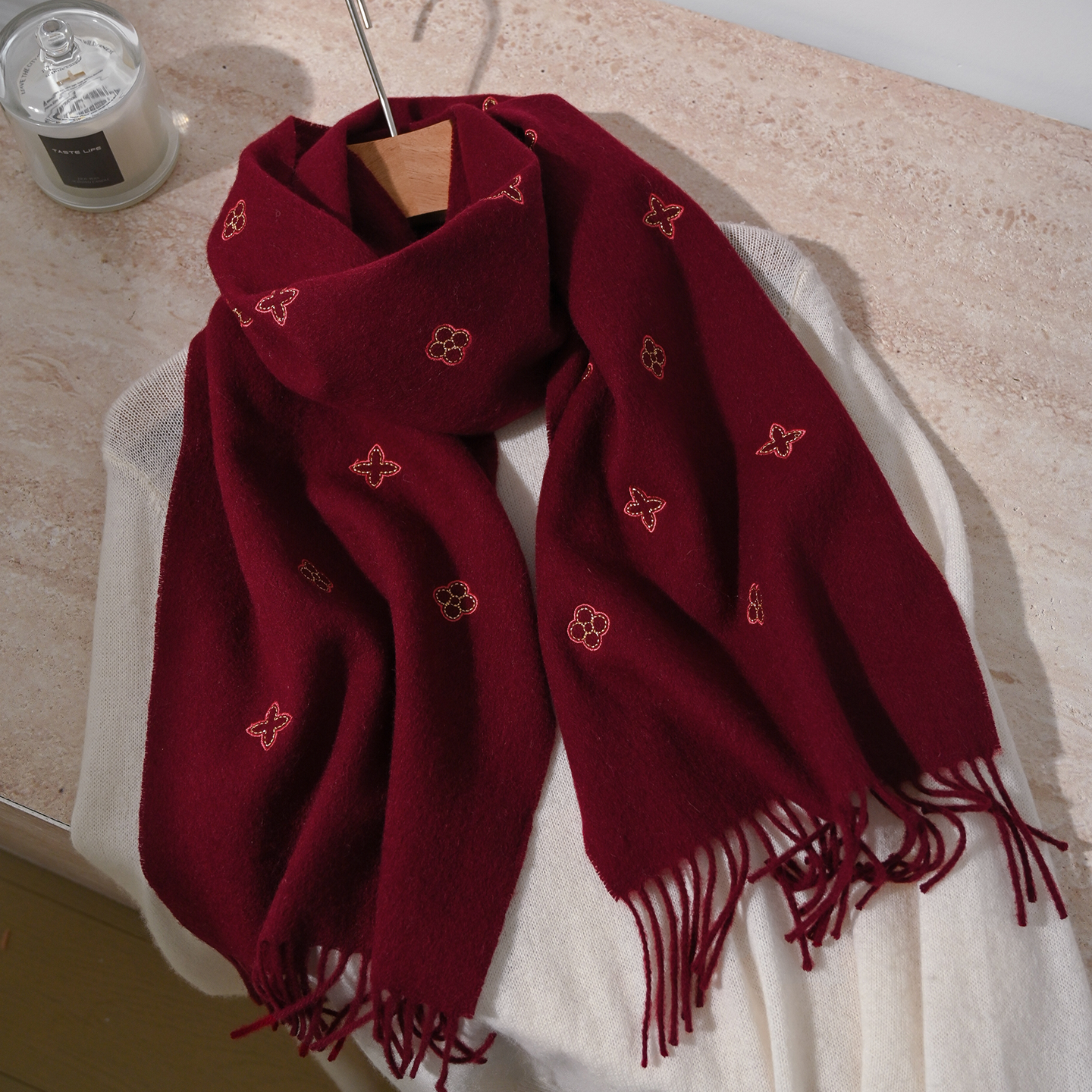 红色羊毛围巾送妈妈护颈围脖冬季