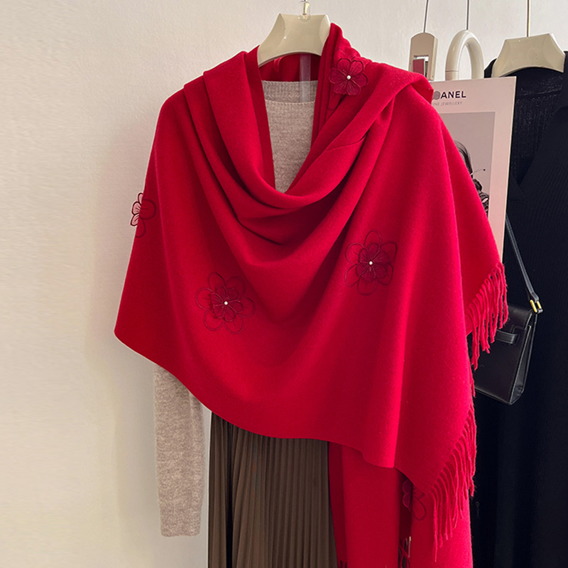 红色围巾妈妈披肩女外搭婚礼披风