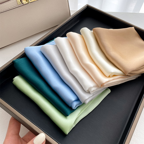 纯色丝巾真丝小方巾白色围巾秋季