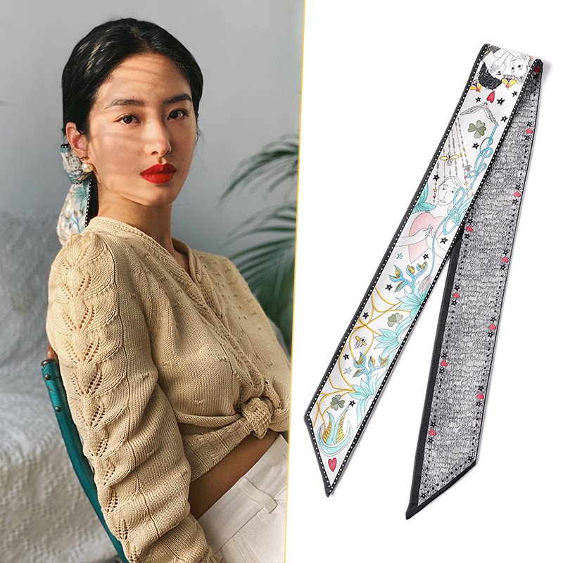 真丝丝巾发带韩系绑发丝带细窄长条飘带扎头发搭衬衫领巾绑包手柄