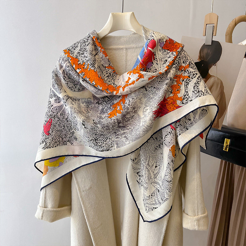 轻奢桑蚕丝羊毛围巾大方巾丝巾女2026新款大牌高级感丝毛披肩外搭