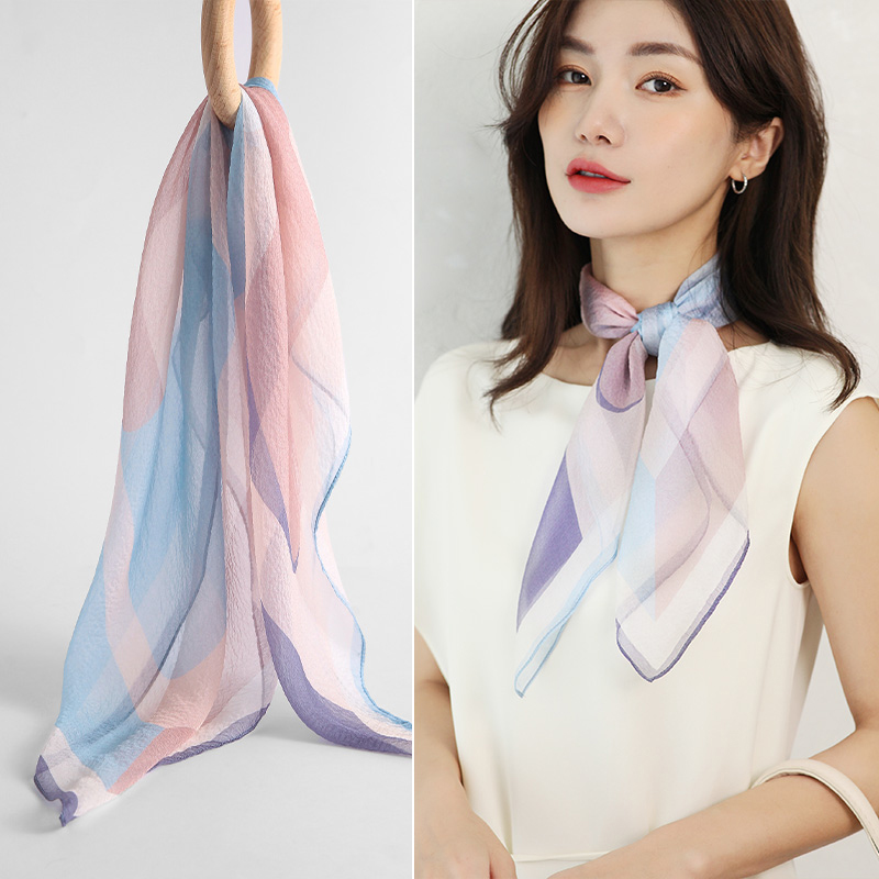 拼色真丝珍珠纱方巾丝巾纱巾冬季