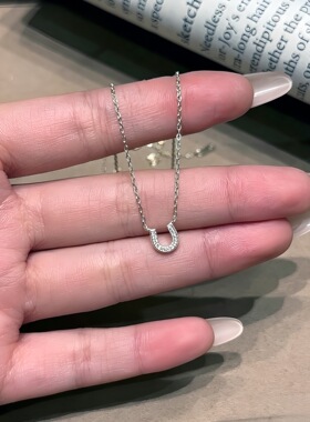 银贝925纯银项链马蹄U型项链女小众轻奢百搭设计感镶钻锆石锁骨链