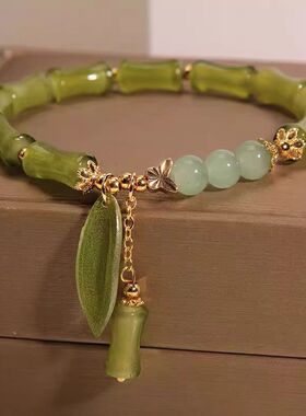 复古轻奢竹节手链送玉石感新中式闺蜜手串琉璃玉小众手环国风