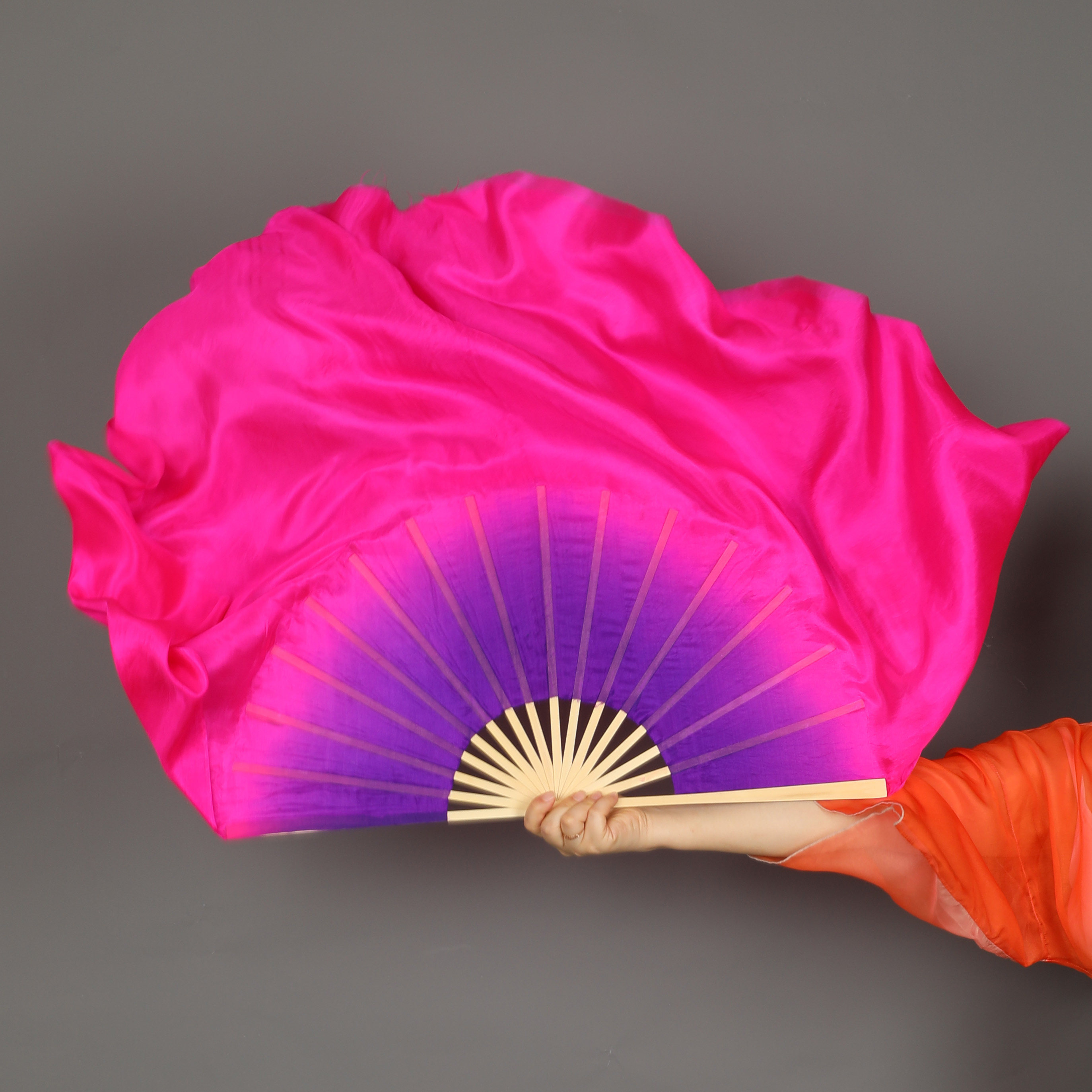真丝舞蹈扇子山西小花戏花鼓灯秧歌扇子古典舞演出扇紫玫双面渐变