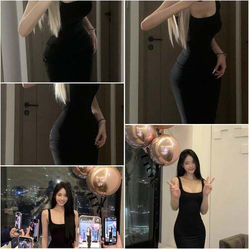 021ope长版姐系小黑裙收腰显瘦吊带裙包臀长裙辣妹百搭气质洋装
