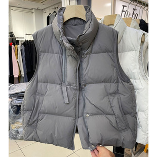 马夹 抽绳洋气厚款 欧洲站冬季 小立领拉链白鸭绒羽绒马甲女宽松厚款