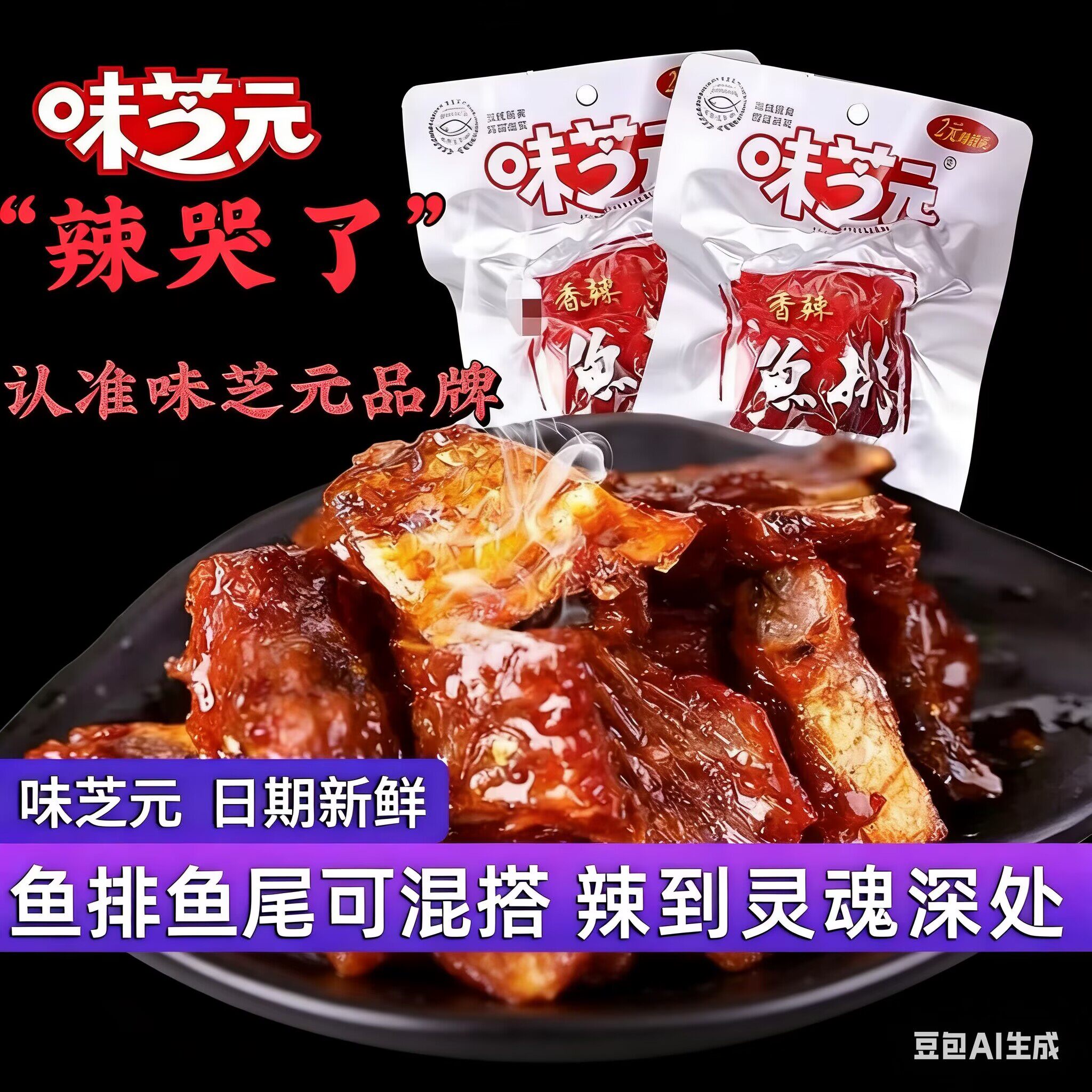 味芝元香辣鱼排32g更大包可混搭鱼尾巴湖南特产烟熏辣鱼块湖零食