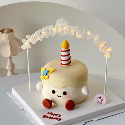 火苗蜡烛脚丫表情蛋糕装饰插件HB字母灯拱门网红彩色毛球烘焙配件