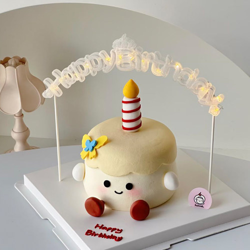 火苗蜡烛脚丫表情蛋糕装饰插件HB字母灯拱门网红彩色毛球烘焙配件