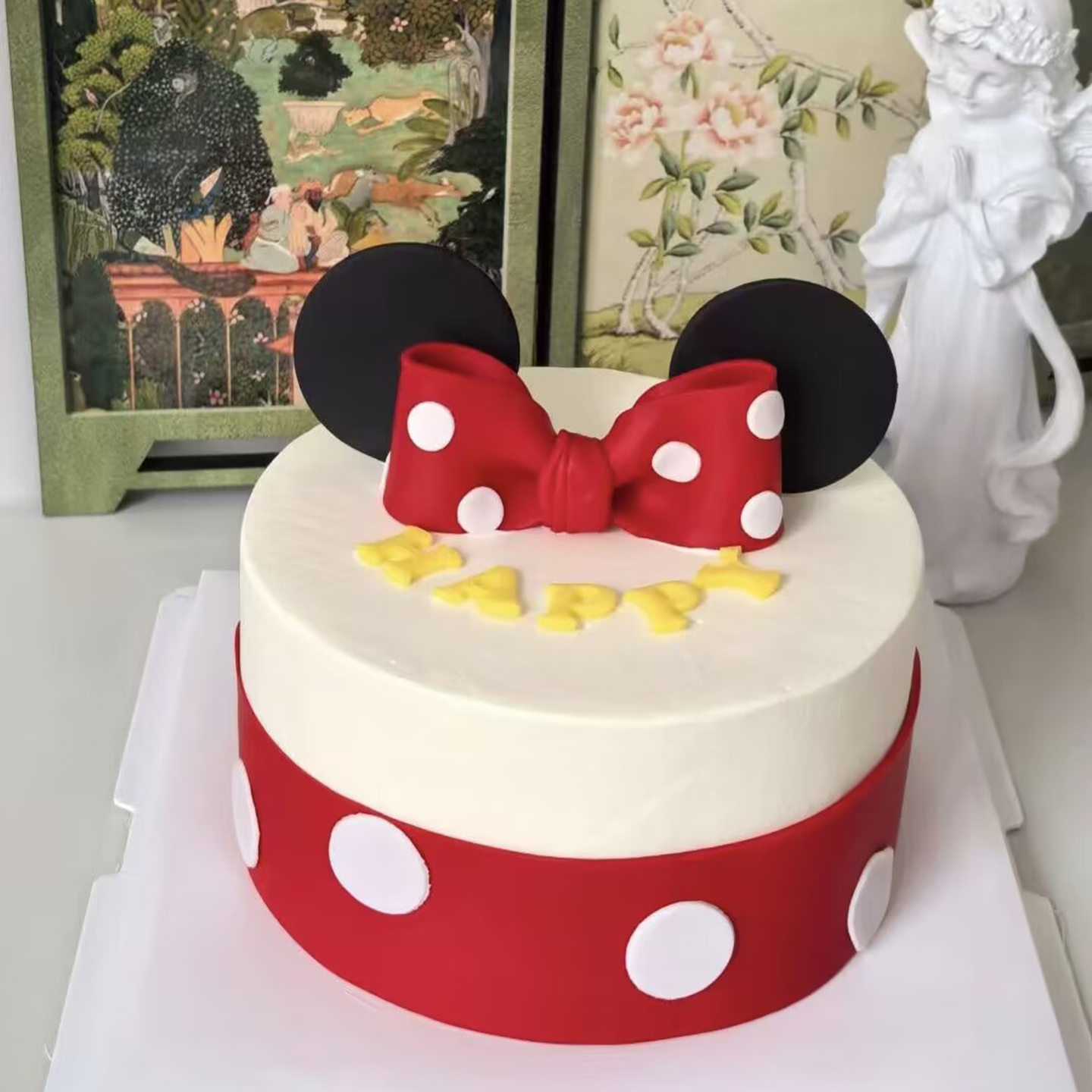仿翻糖立体蝴蝶结蛋糕装饰插件红色波点蝴蝶结男女卡通老鼠插牌