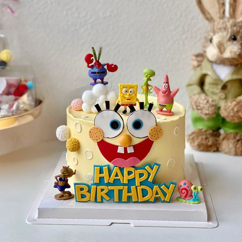 大笑海绵宝表情蛋糕装饰插件夸张卡通笑脸男孩女孩生日蛋糕配件