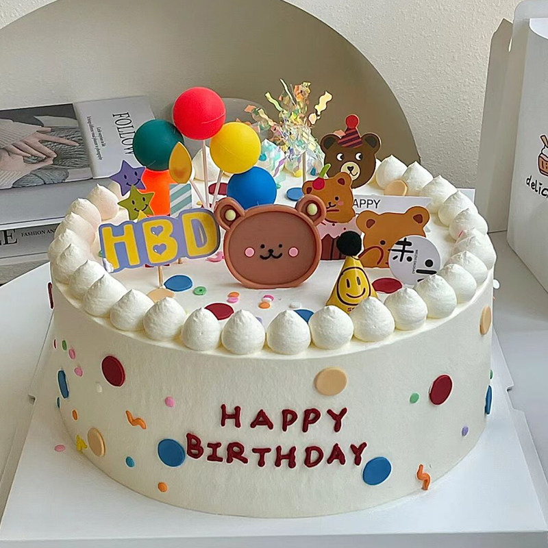 简约可爱小朋友生日趴蛋糕装饰插件班级小熊花朵彩虹蜡烛小帽子