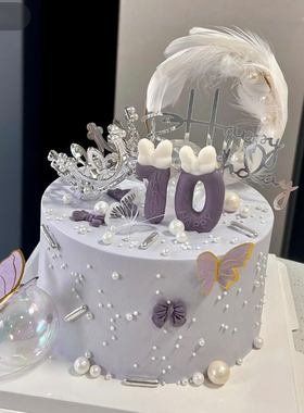 女孩公主风蛋糕装饰插件仙女网纱蝴蝶结数字皇冠小女孩生日配件