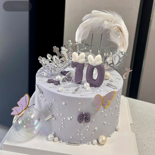 女孩公主风蛋糕装饰插件仙女网纱蝴蝶结数字皇冠小女孩生日配件