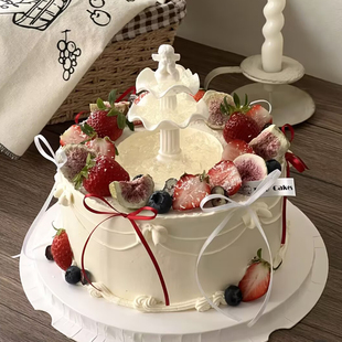 饰摆件小星星天使许愿台巴撕克丝带仙女烘焙配件 许愿池喷泉蛋糕装