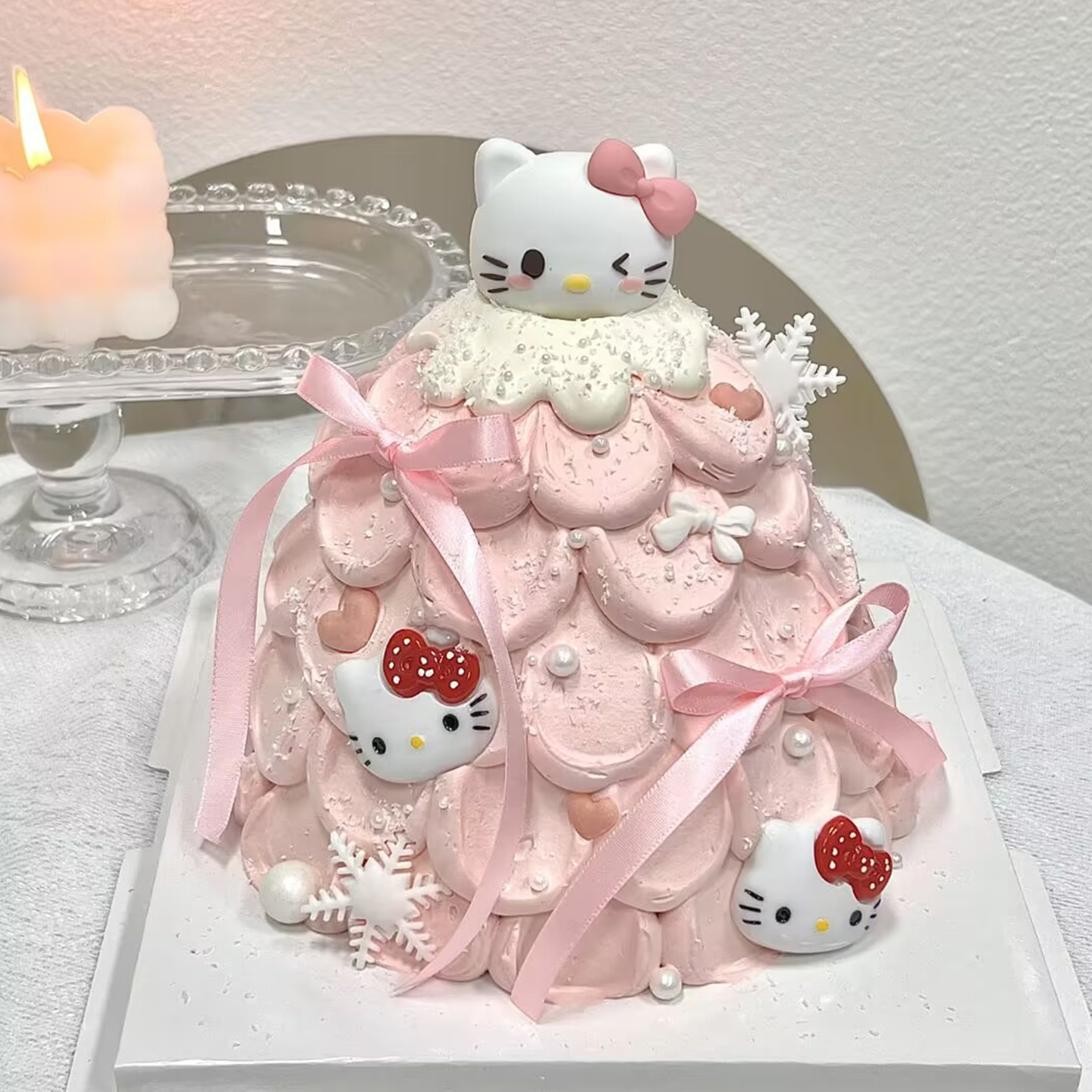 少女心蝴蝶结猫咪许愿塔蛋糕装饰插件凯迪猫雪花可爱网红猫猫丝带