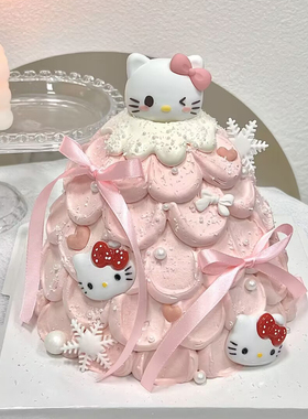 少女心蝴蝶结猫咪许愿塔蛋糕装饰插件凯迪猫雪花可爱网红猫猫丝带