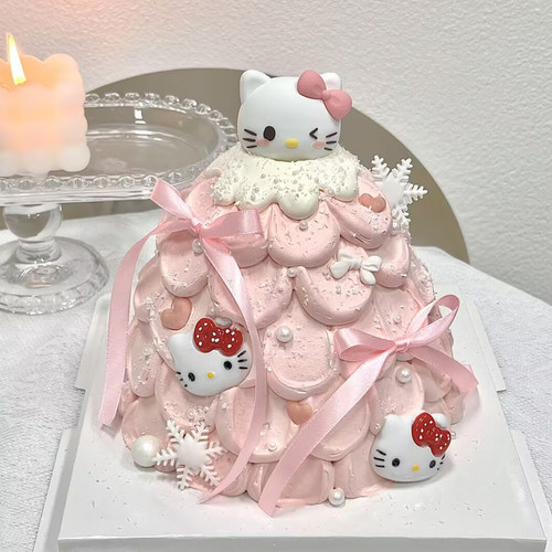 少女心蝴蝶结猫咪许愿塔蛋糕装饰插件凯迪猫雪花可爱网红猫猫丝带