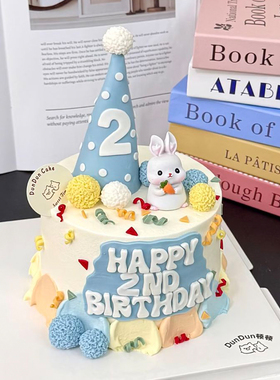 兔宝宝小兔子生日蛋糕装饰插件奶瓶龙红色粉色蓝色毛球波点帽子