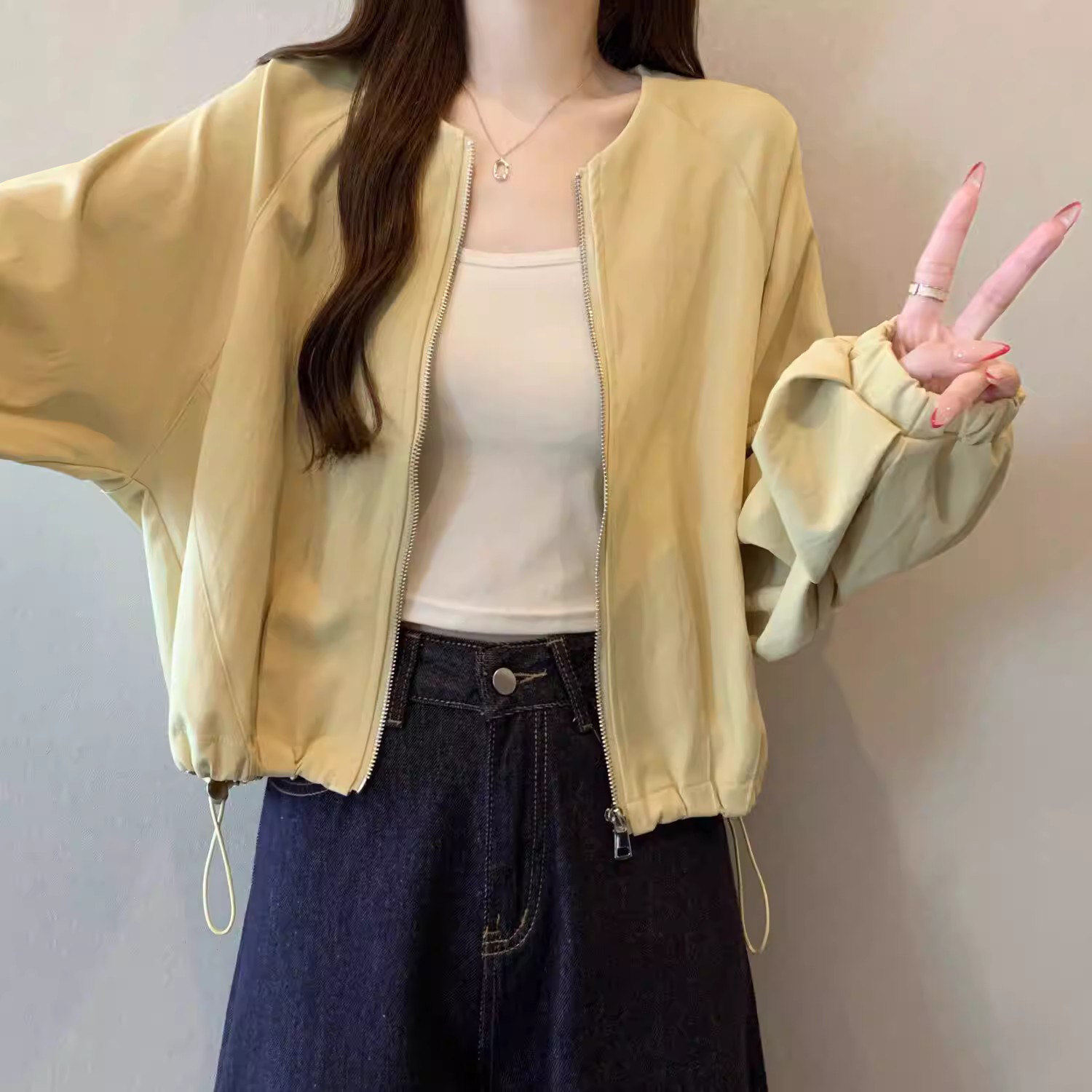 减龄奶黄色正肩外套女202