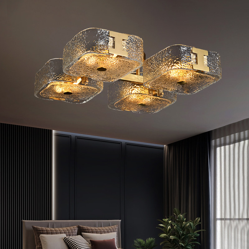 水波纹轻奢LED吸顶灯客厅正方形后现代简约大气高档卧室房间灯具