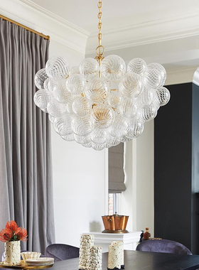 现代美式VC吊灯玻璃球全铜餐厅灯衣帽间主卧室客厅别墅大堂泡泡灯